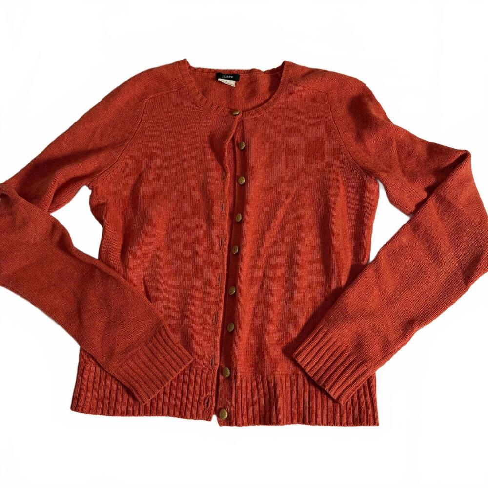 J. CREW Orange Wool Button Up Cardigan Sweater. Gold Buttons.‎ Size Small